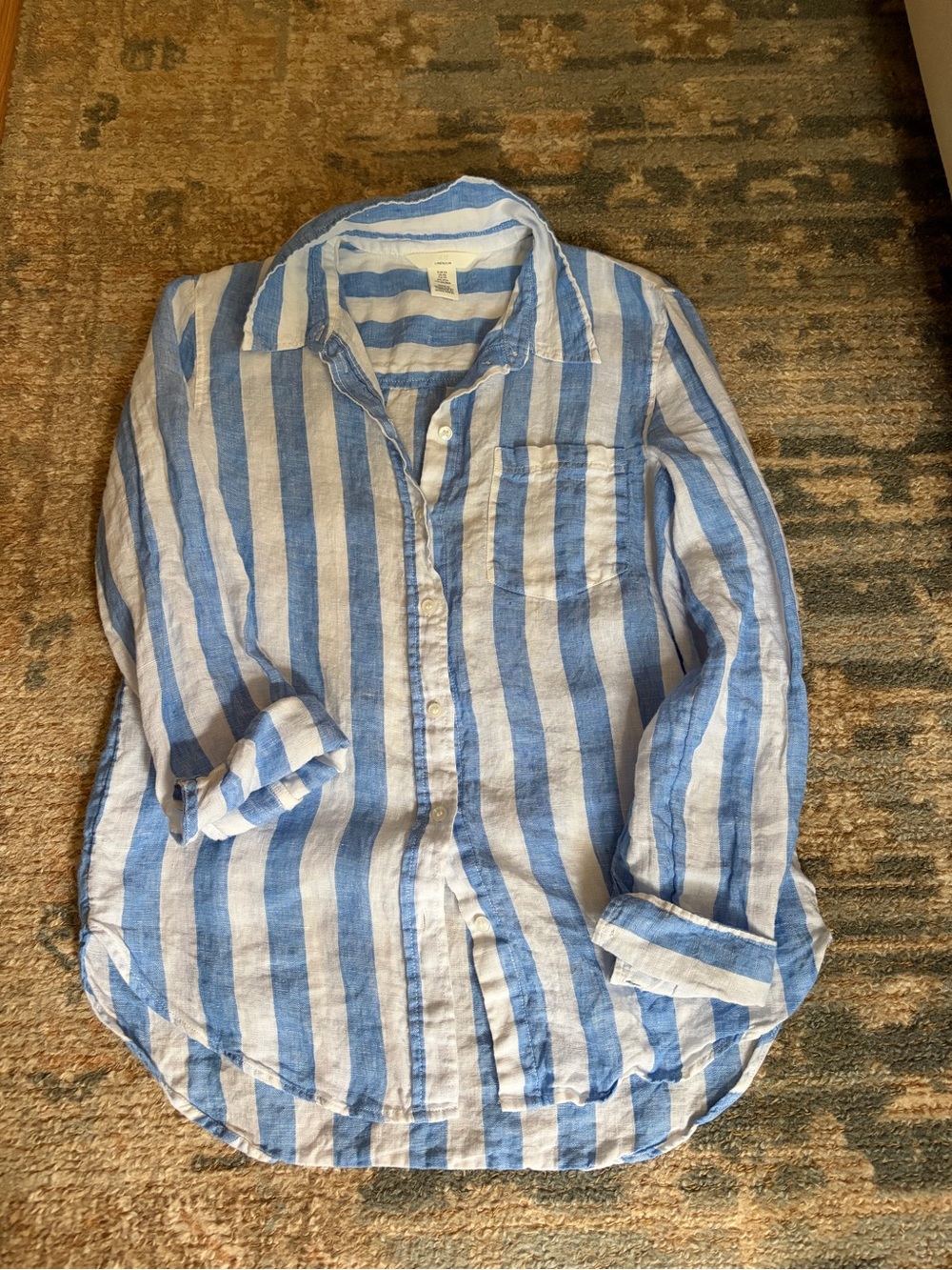 100% Linen Coastal Shirt, Blue and White Striped